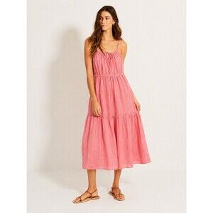 120% Lino Luxury Linen Resort Halter Midi Dress Relaxed Airy Coastal Chic Sz L